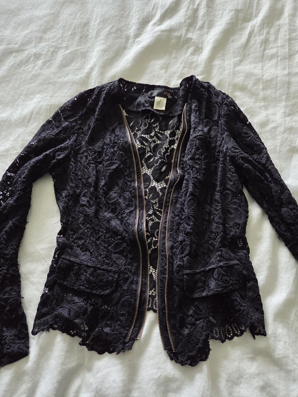 Macy's Black Lace Zip Blazer with Rose-Gold Trim